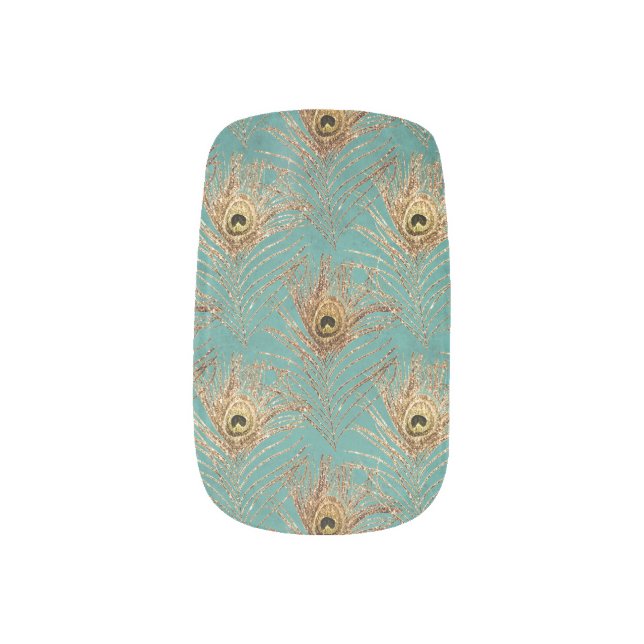 Glitter Peacock Feathers Pattern   Minx Nail Art (Left Thumb)