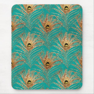 Glitter Peacock Feathers Pattern Mouse Pad