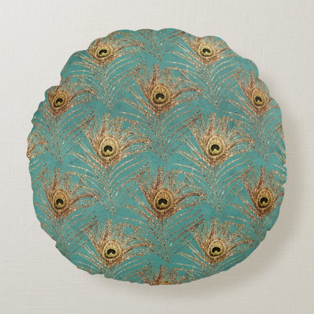 Glitter Peacock Feathers Pattern  Round Pillow (Front)