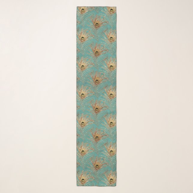Glitter Peacock Feathers Pattern Scarf (Front)