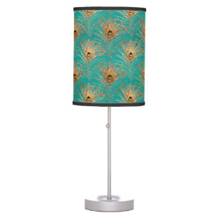 Glitter Peacock Feathers Pattern Table Lamp