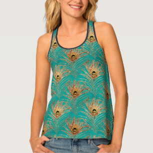 Glitter Peacock Feathers Pattern Tank Top