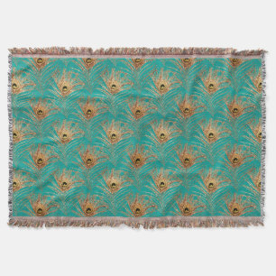 Glitter Peacock Feathers Pattern Throw Blanket