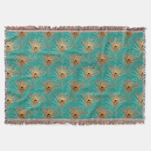 Glitter Peacock Feathers Pattern  Throw Blanket
