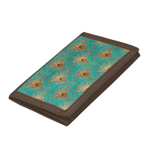 Glitter Peacock Feathers Pattern Trifold Wallet