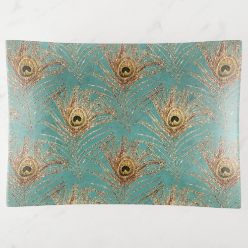 Glitter Peacock Feathers Pattern  Trinket Tray