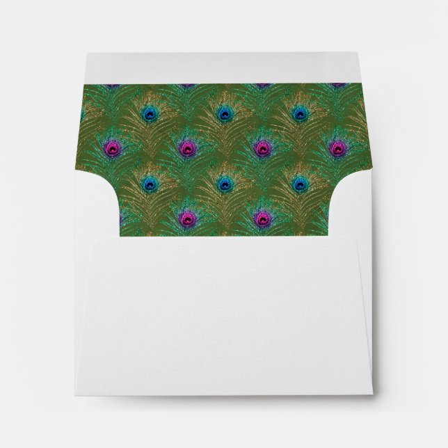 Glitter Peacock Feathers Pre-Addressed Envelope (Back (Bottom))