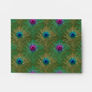 Glitter Peacock Feathers Pre-Addressed Envelope
