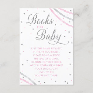 Glitter & Pearls Book For Baby Card, Pink, Silver Enclosure Card