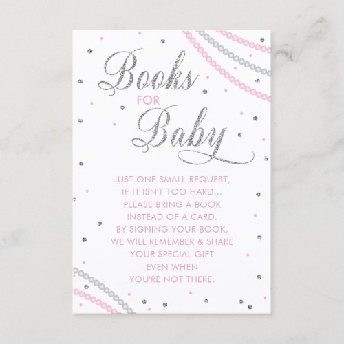 Glitter  Pearls Book For Baby Card Pink Silver Enclosure Card