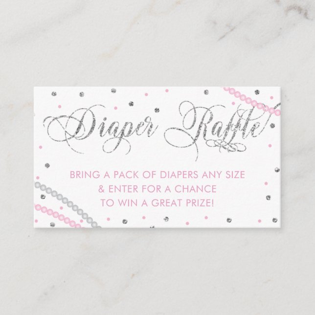 Glitter & Pearls Diaper Raffle Ticket, Pink Gray Business Card (Front)
