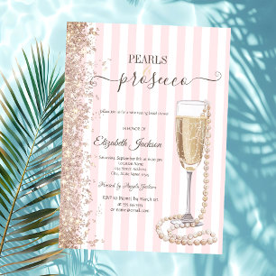 Glitter Pearls & Prosecco Pink StripeBridal Shower Invitation
