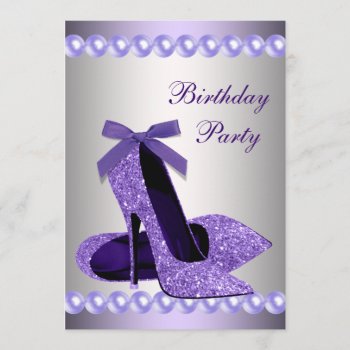 Glitter Pearls Purple High Heels Shoes Birthday Invitation by Champagne_N_Caviar at Zazzle