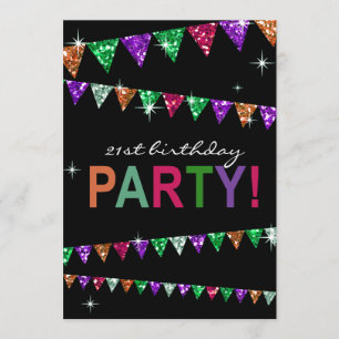 Glitter Pennant Flags 21st Birthday Celebration Invitation