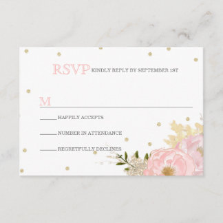 Glitter Peony Wedding RSVP Cards