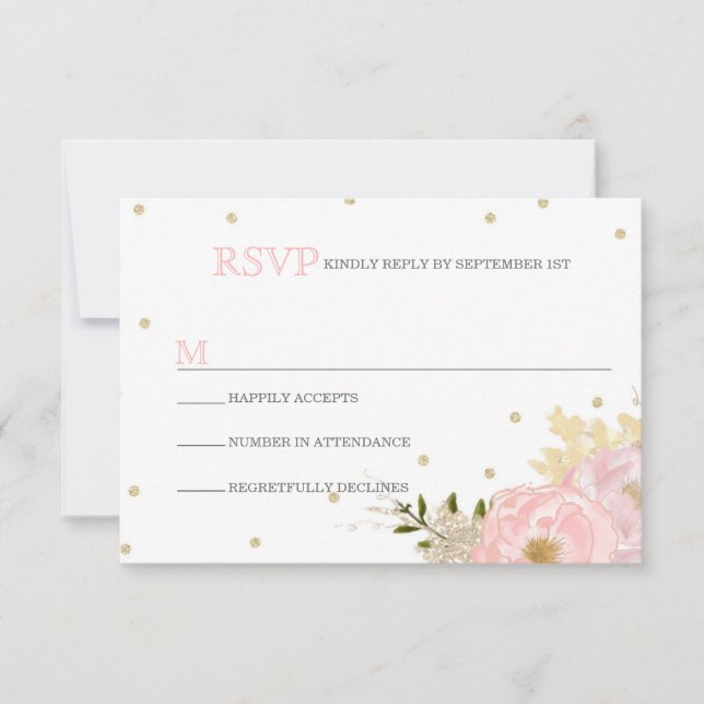 Glitter Peony Wedding RSVP Cards (Front)