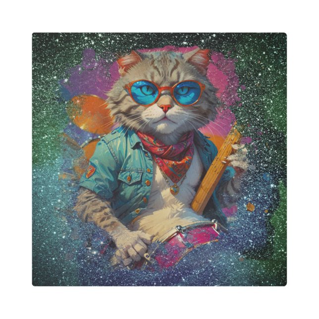 *~* Glitter Percussionist Cool Cat AP91 DRUMMER Metal Print (Front)