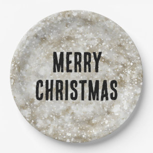 Glitter Personalied Merry Christmas Paper Plates