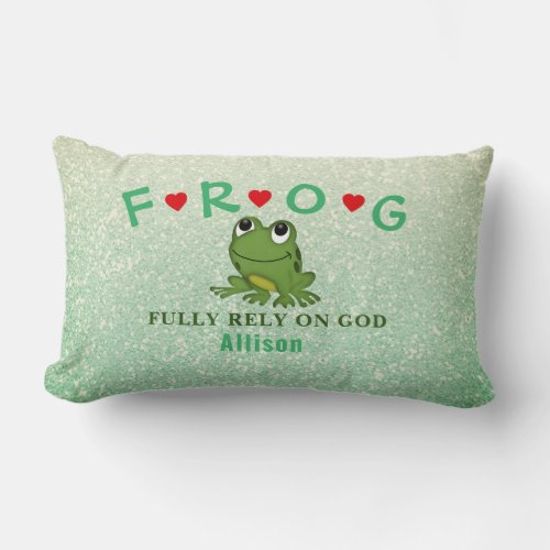 Glitter Personalized Fully Rely on God Frog   Thro Lumbar Pillow