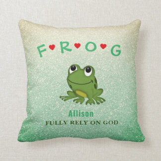 Glitter Personalized Fully Rely on God Frog Throw Pillow