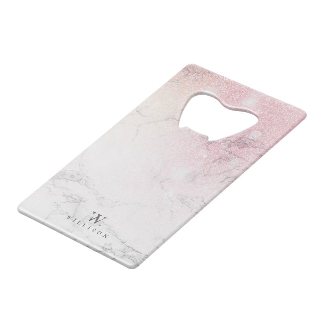 Glitter Personalized Marble Credit Card Bottle Opener (Front Angled)