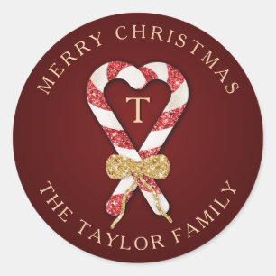 Glitter Personalized Monogram Merry Christmas Classic Round Sticker