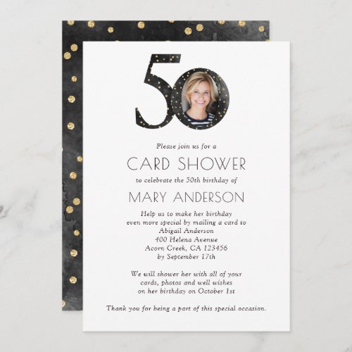 Glitter Photo 50th Birthday Card Shower Invitation
