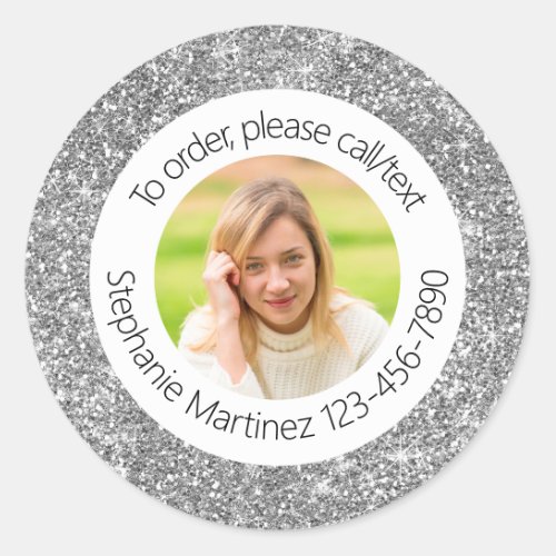 Glitter Photo Advertising Business Sales Marketing Classic Round Sticker