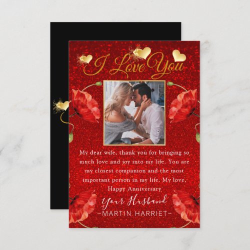 Glitter Photo I Love You Anniversary Card For Wife