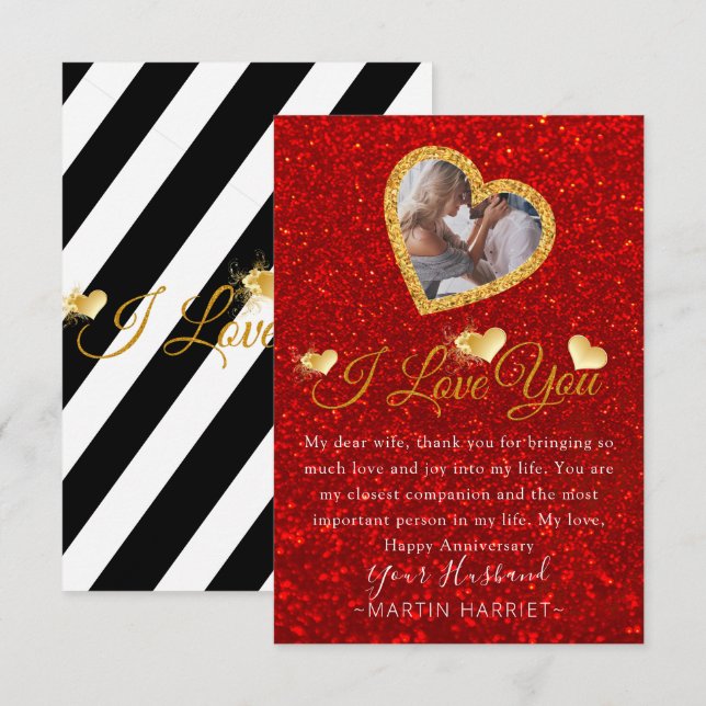 Glitter Photo I Love You Anniversary Card For Wife (Front/Back)