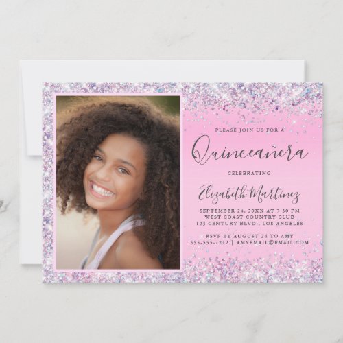 Glitter Photo Pink 15th Birthday Party Invitation