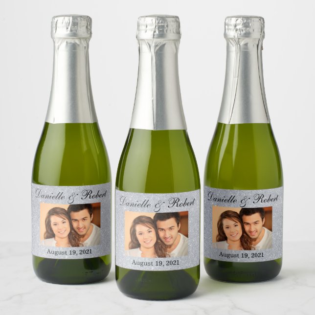 Glitter Photo Wedding Mini Sparkling Wine Favor La Sparkling Wine Label (Bottles)