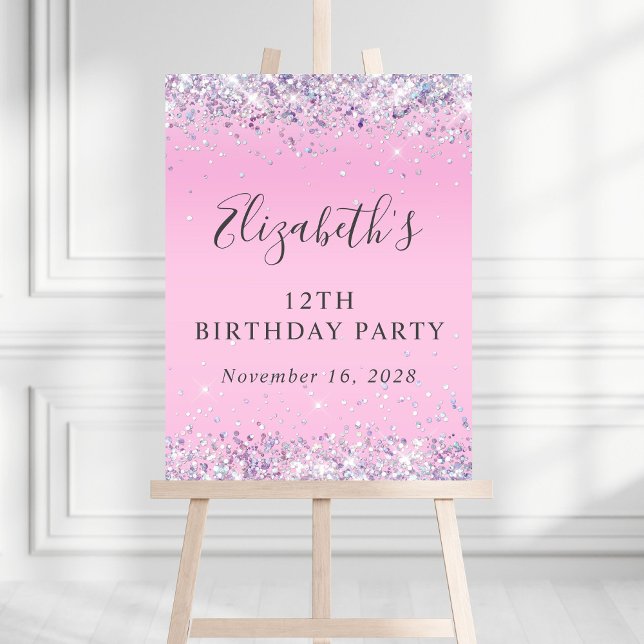 Glitter Pink 12th Birthday Party Welcome Sign (Creator Uploaded)