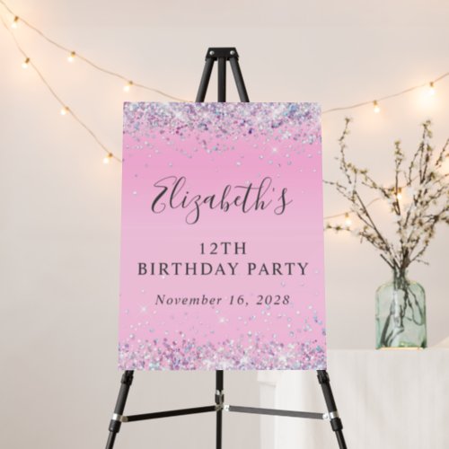 Glitter Pink 12th Birthday Party Welcome Sign