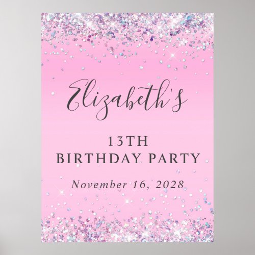 Glitter Pink 13th Birthday Party Poster