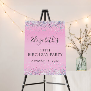 Glitter Pink 13th Birthday Party Welcome Sign