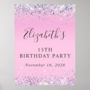 Glitter Pink 15th Birthday Party Poster
