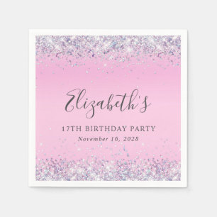 Glitter Pink 17th Birthday Party Napkins