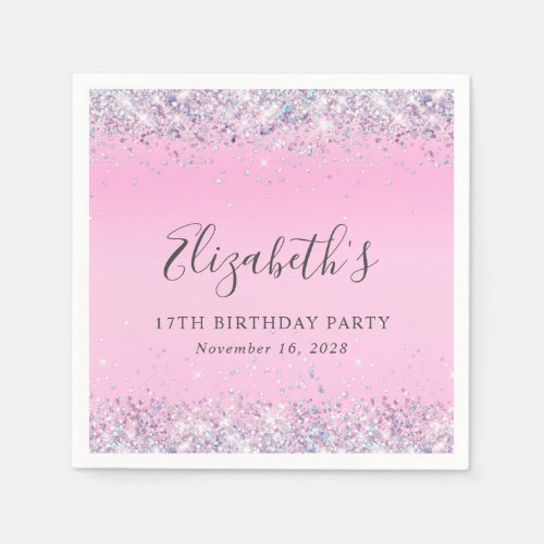 Glitter Pink 17th Birthday Party Napkins