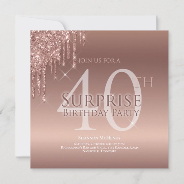 Glitter Pink 40th Surprise Birthday Invitation (Front)