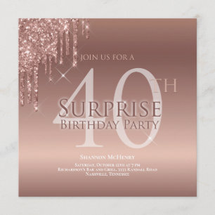 Glitter Pink 40th Surprise Birthday Invitation