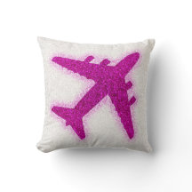 Glitter pink airplane square pillow