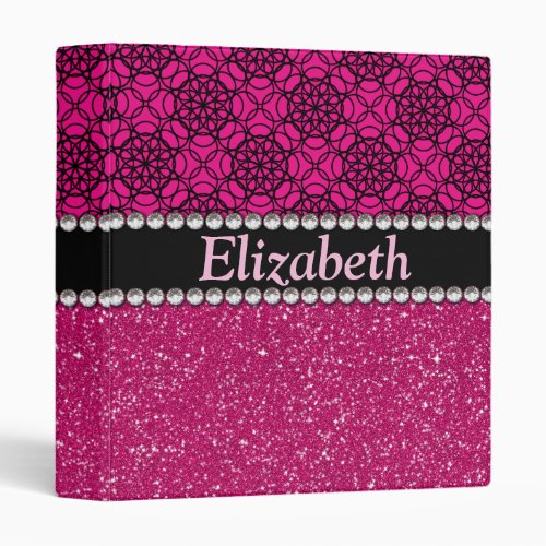 Glitter Pink and Black Pattern Rhinestones Binder