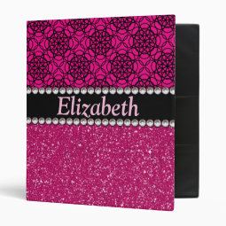 Glitter Pink and Black Pattern Rhinestones Binder | Zazzle