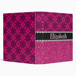Glitter Pink and Black Pattern Rhinestones Binder | Zazzle