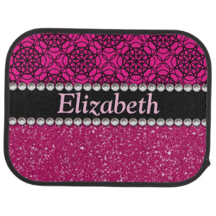 Glitter Pink and Black Pattern Rhinestones Car Mat
