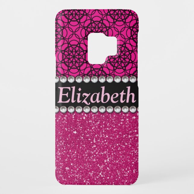 Glitter Pink and Black Pattern Rhinestones Case-Mate Samsung Galaxy Case (Back)