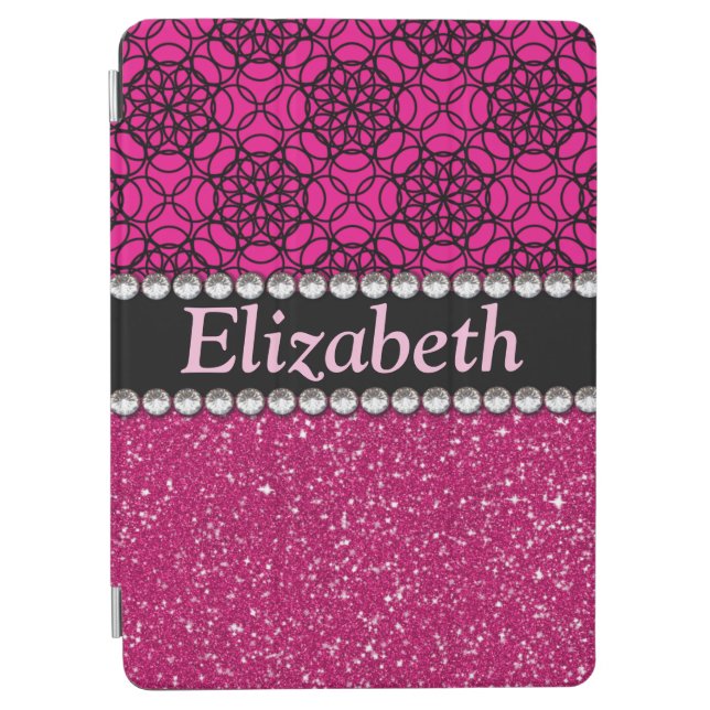 Glitter Pink and Black Pattern Rhinestones iPad Air Cover (Front)
