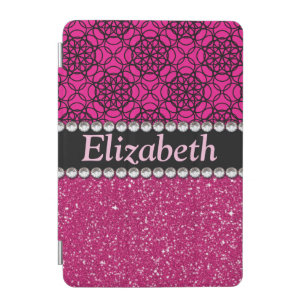 Glitter Pink and Black Pattern Rhinestones iPad Mini Cover