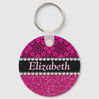 Glitter Pink and Black Pattern Rhinestones Keychain